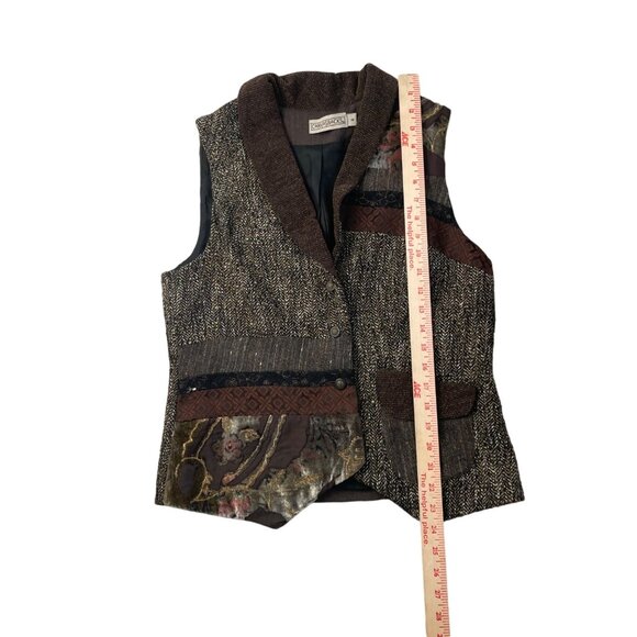 Canvasbacks Patchwork Women's Vest Size 8 Brown Multi-Fabric Boho Chic Layered L - Picture 3 of 7
